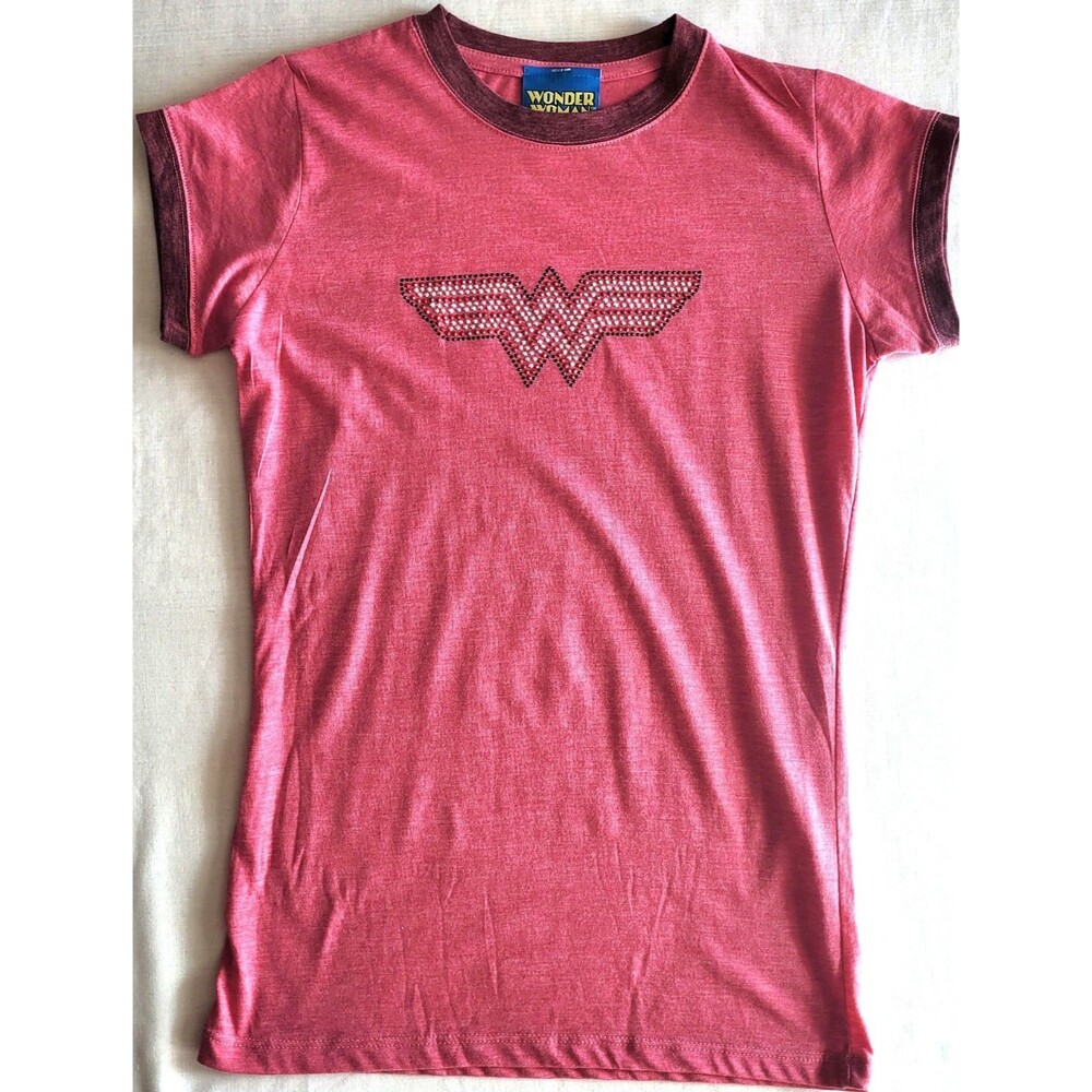 Wonder Woman Rhinestone Ringer Tee - Pink - Juniors/Women's  Medium